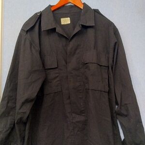 Military Style Shirt Jacket Long Sleeve‎ Button Up Olive Drab Green